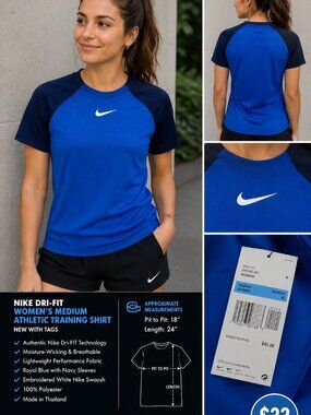 Nike Dri-FIT Women's Medium Blue & Navy Athletic Training Shirt NWT